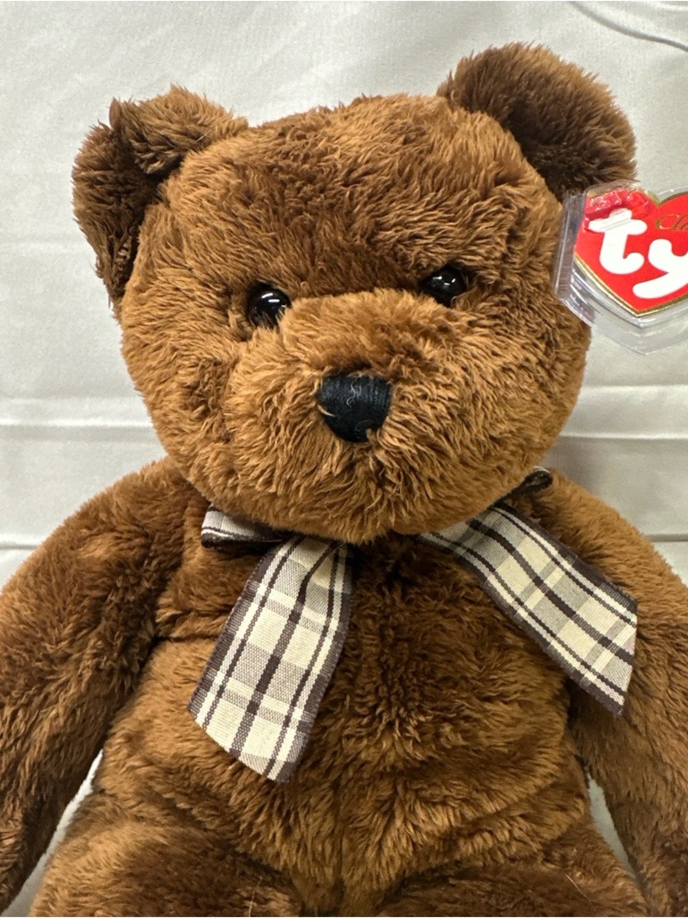 Ty Brown Plush Teddy Bear with Plaid Bow